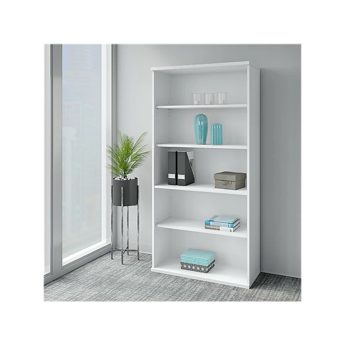 Bush Business Furniture Easy Office 5-Shelf 73"H Bookcase, White (EO105WH) - Image 2