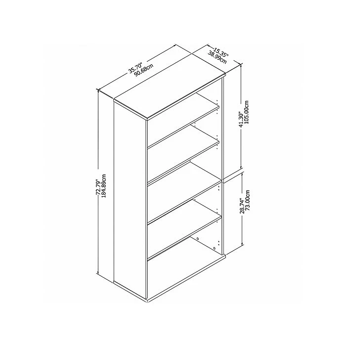 Bush Business Furniture Easy Office 5-Shelf 73"H Bookcase, White (EO105WH) - Image 3