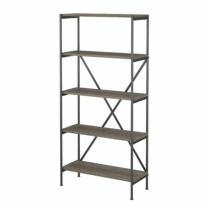Kathy Ireland® Home By Bush Furniture Ironworks 5-Shelf 66"H Etagere Bookcase, Restored Gray (KI50308-03)