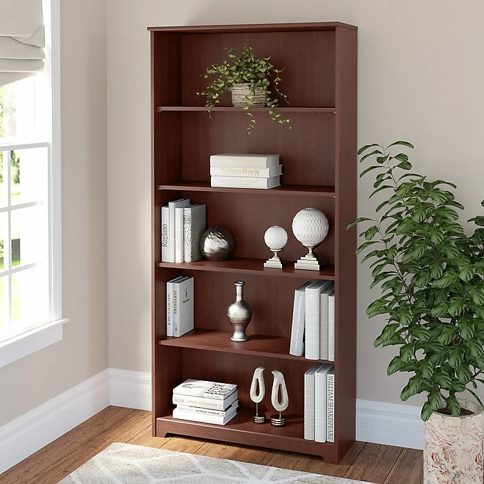 Bush Furniture Cabot 5 Shelf 66"H Bookcase, Harvest Cherry (WC31466-03) - Image 2