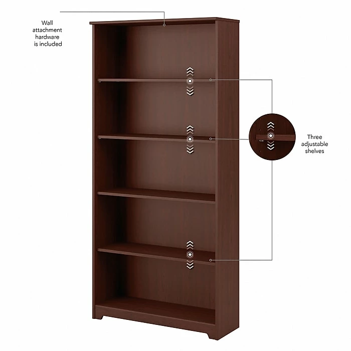 Bush Furniture Cabot 5 Shelf 66"H Bookcase, Harvest Cherry (WC31466-03) - Image 3