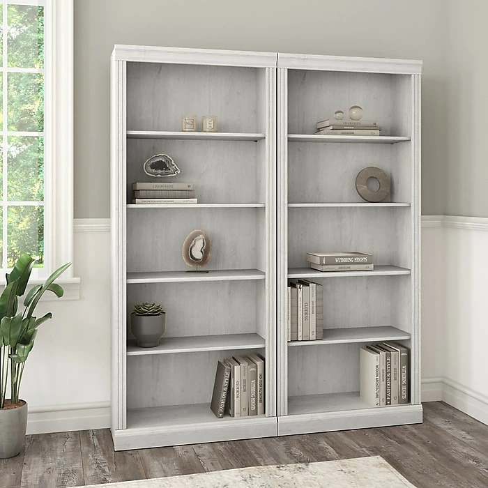 Bush Furniture Saratoga 5-Shelf 72"H Bookcase Set, Linen White Oak (SAR008LW) - Image 2