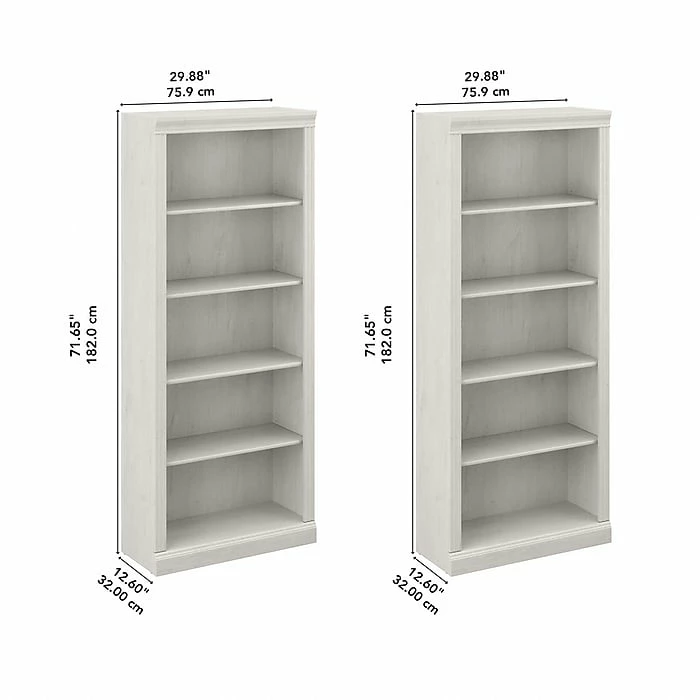 Bush Furniture Saratoga 5-Shelf 72"H Bookcase Set, Linen White Oak (SAR008LW) - Image 4