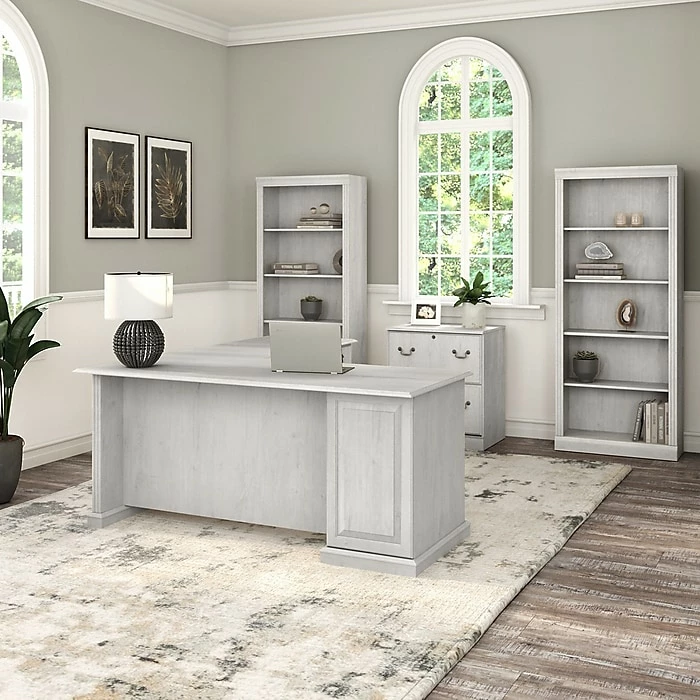 Bush Furniture Saratoga 5-Shelf 72"H Bookcase, Linen White Oak (W1645C-03) - Image 8