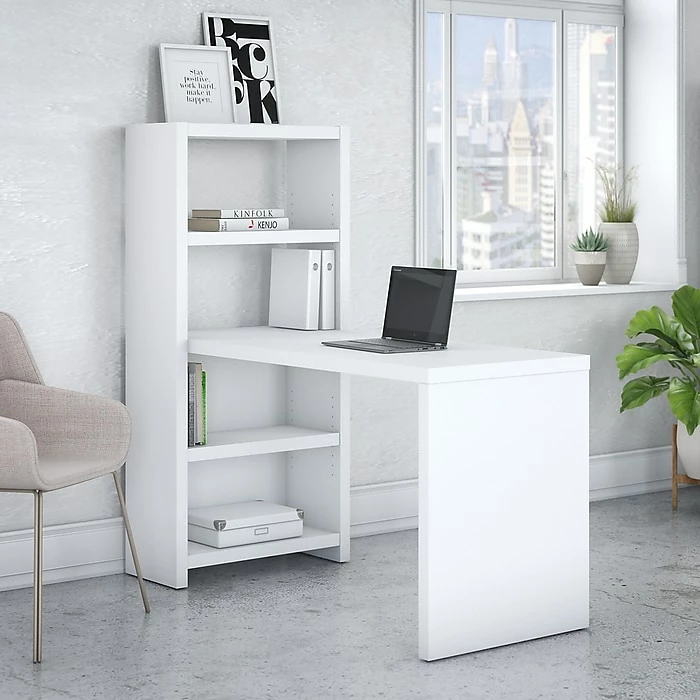 Office By Kathy Ireland® Echo 56W Bookcase Desk, Pure White/Pure White (KI60107-03) - Image 2