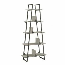 Bush Furniture Refinery 5-Shelf 72"H A-Frame Etagere Bookcase, Cottage White (RFB132CWH-03)