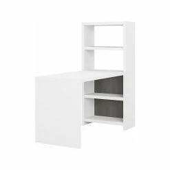 Office By Kathy Ireland® Echo 4-Shelf 56"H Bookcase Desk, Pure White/Modern Gray (KI60507-03)