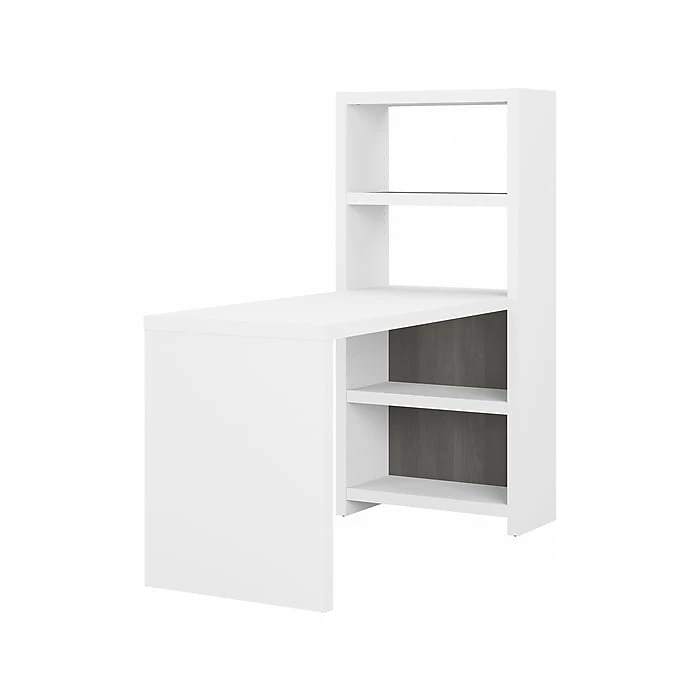 Office By Kathy Ireland® Echo 4-Shelf 56"H Bookcase Desk, Pure White/Modern Gray (KI60507-03)