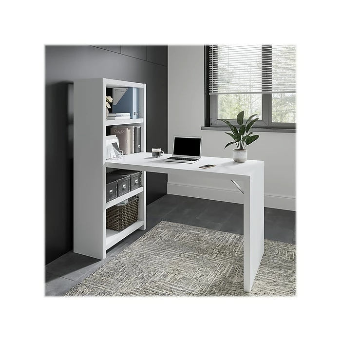 Office By Kathy Ireland® Echo 4-Shelf 56"H Bookcase Desk, Pure White/Modern Gray (KI60507-03) - Image 2