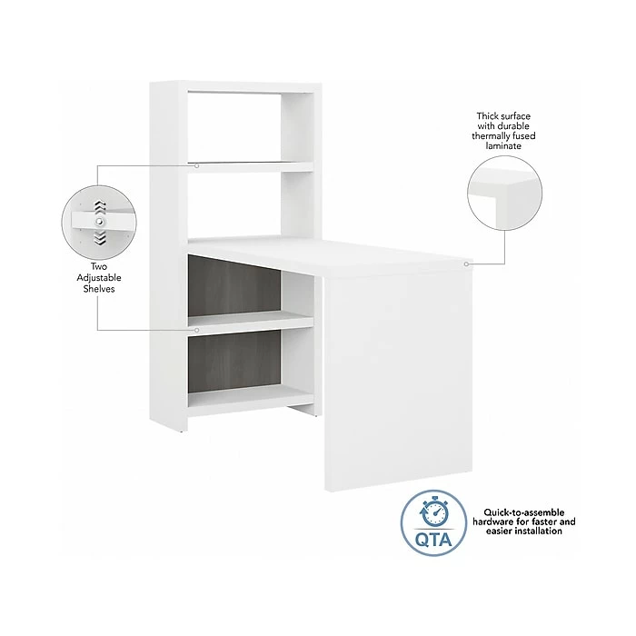 Office By Kathy Ireland® Echo 4-Shelf 56"H Bookcase Desk, Pure White/Modern Gray (KI60507-03) - Image 3