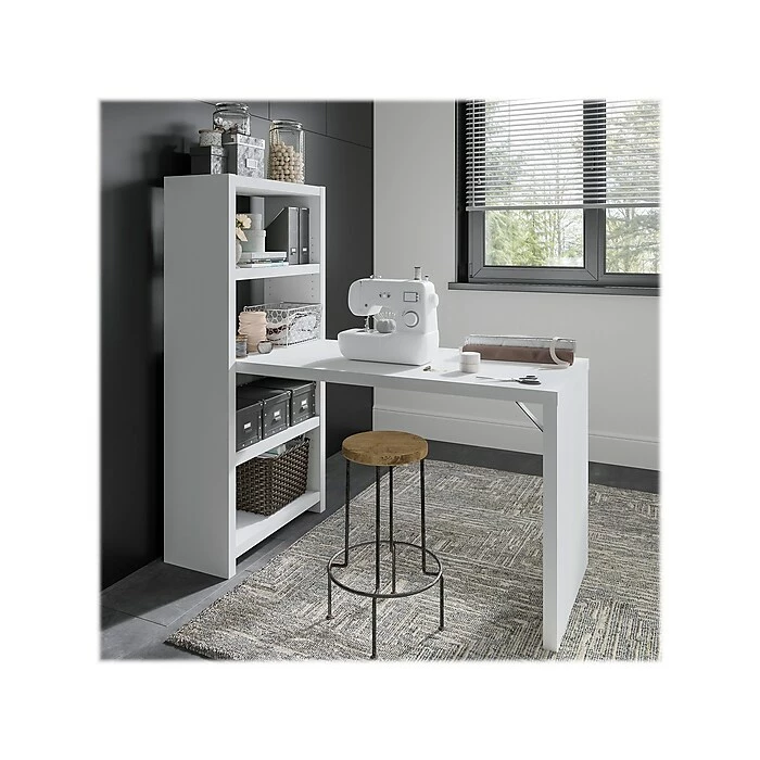 Office By Kathy Ireland® Echo 4-Shelf 56"H Bookcase Desk, Pure White/Modern Gray (KI60507-03) - Image 8