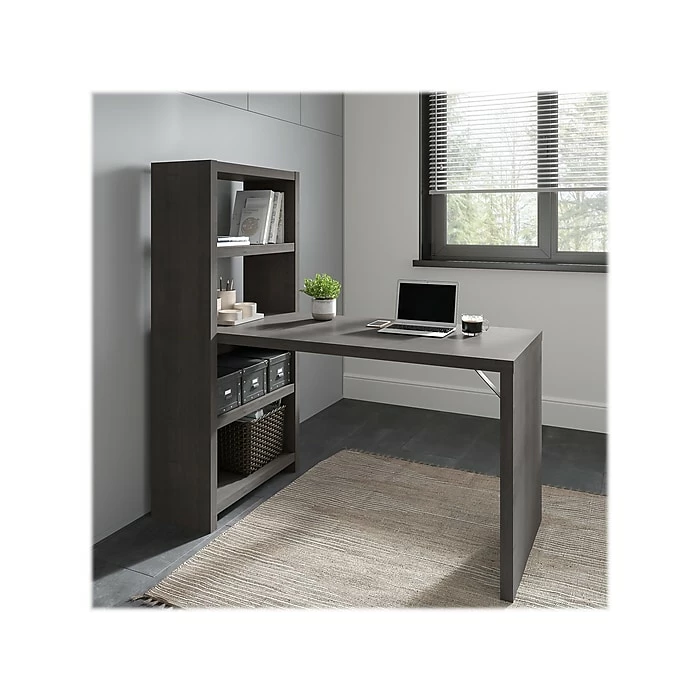 Office By Kathy Ireland® Echo 4-Shelf 56"H Bookcase Desk, Charcoal Maple (KI60307-03) - Image 2