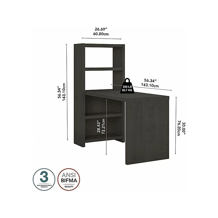 Office By Kathy Ireland® Echo 4-Shelf 56"H Bookcase Desk, Charcoal Maple (KI60307-03) - Image 4