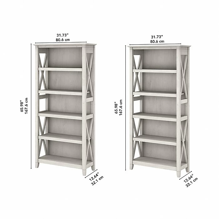 Bush Furniture Key West 5-Shelf 66"H Bookcase Set, Linen White Oak (KWS046LW) - Image 4