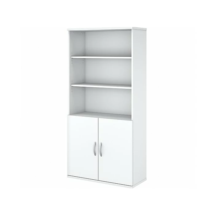 Bush Business Furniture Easy Office 5-Shelf 73"H Bookcase With Doors, White (EO106WH)
