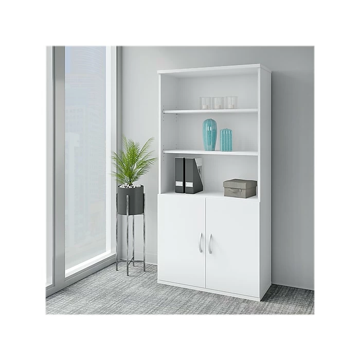Bush Business Furniture Easy Office 5-Shelf 73"H Bookcase With Doors, White (EO106WH) - Image 2