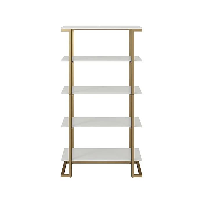 CosmoLiving By Cosmopolitan Camila 5-Shelf 56"H Bookcase, White/Gold (4740013COM)