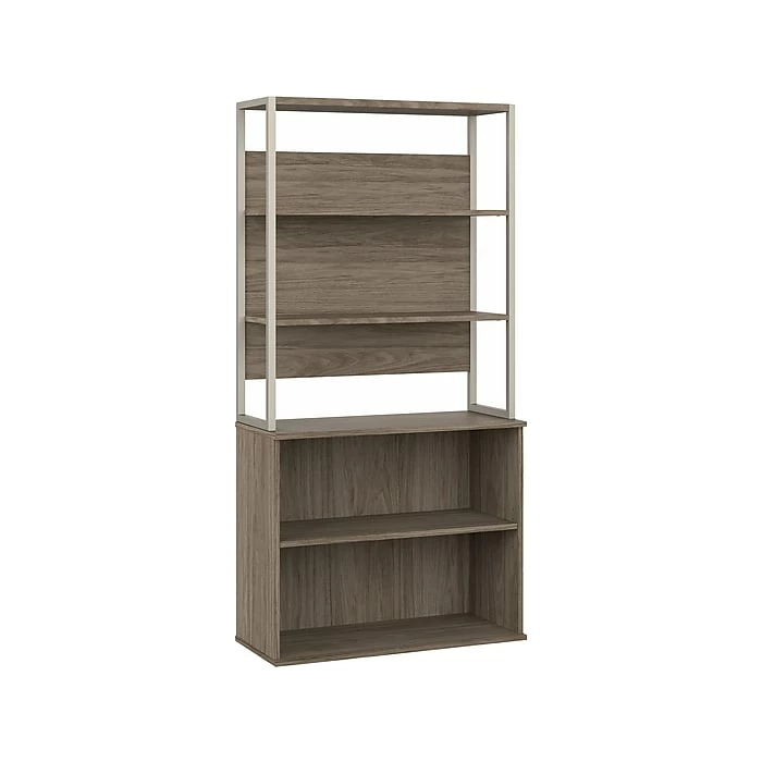 Bush Business Furniture Hybrid 4-Shelf 71"H Tall Etagere Bookcase, Modern Hickory (HYB023MH)