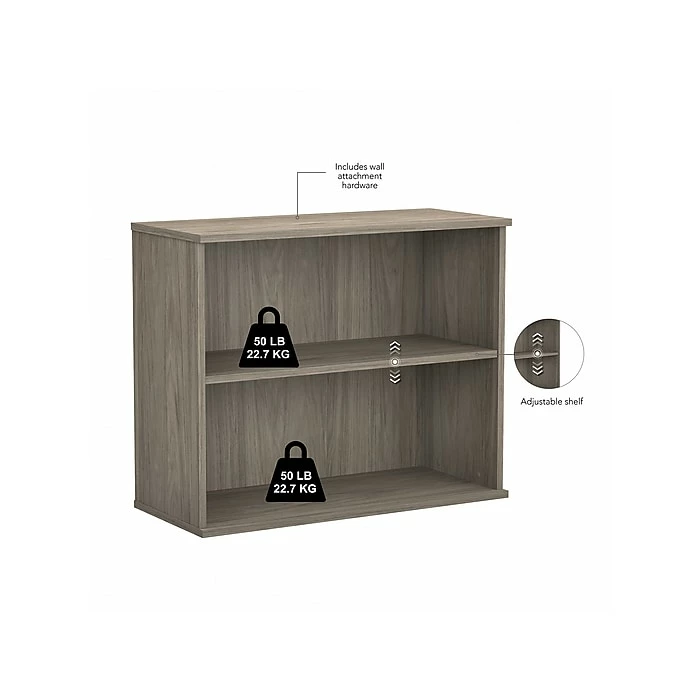 Bush Business Furniture Hybrid 4-Shelf 71"H Tall Etagere Bookcase, Modern Hickory (HYB023MH) - Image 4