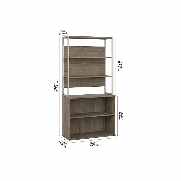Bush Business Furniture Hybrid 4-Shelf 71"H Tall Etagere Bookcase, Modern Hickory (HYB023MH) - Image 5