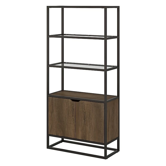 Bush Business Furniture Bush Furniture Anthropology 5 Shelf Bookcase With Doors, Rustic Brown Embossed (ATB130RB-03)