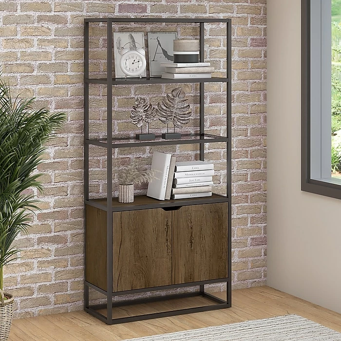Bush Business Furniture Bush Furniture Anthropology 5 Shelf Bookcase With Doors, Rustic Brown Embossed (ATB130RB-03) - Image 2