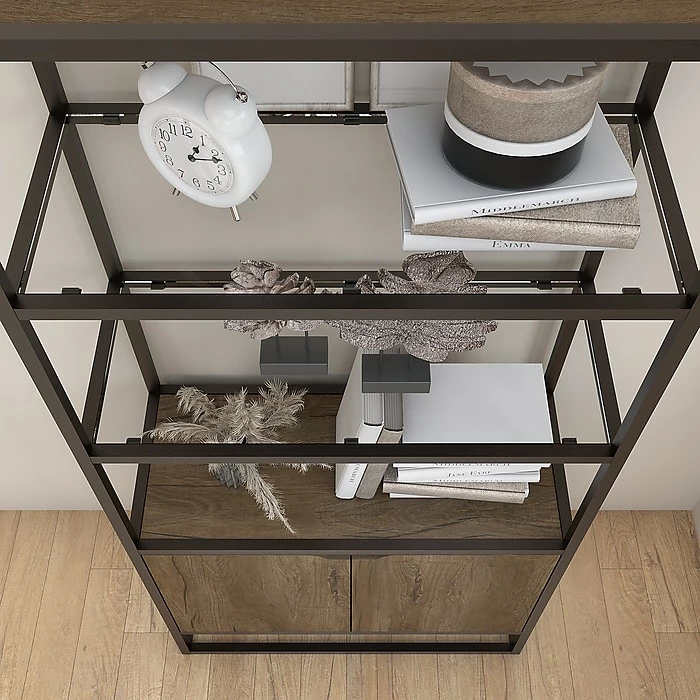 Bush Business Furniture Bush Furniture Anthropology 5 Shelf Bookcase With Doors, Rustic Brown Embossed (ATB130RB-03) - Image 3