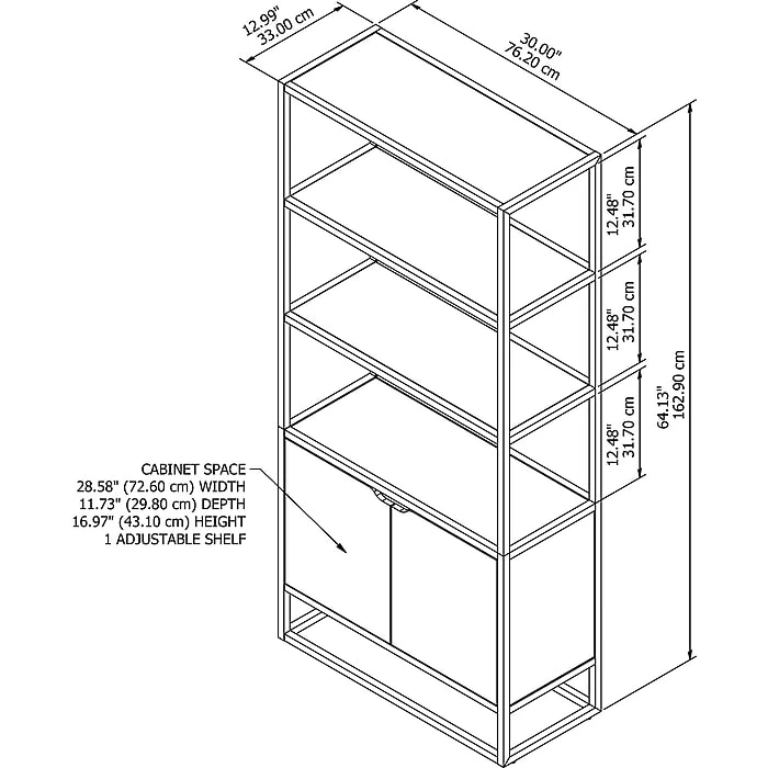 Bush Business Furniture Bush Furniture Anthropology 5 Shelf Bookcase With Doors, Rustic Brown Embossed (ATB130RB-03) - Image 5