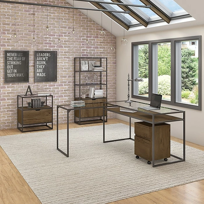 Bush Business Furniture Bush Furniture Anthropology 5 Shelf Bookcase With Doors, Rustic Brown Embossed (ATB130RB-03) - Image 6