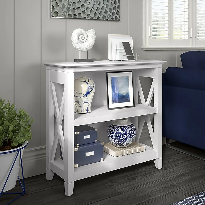 Bush Furniture Key West 2-Shelf 30"H Small Bookcase, Pure White Oak (KWB124WT-03) - Image 2