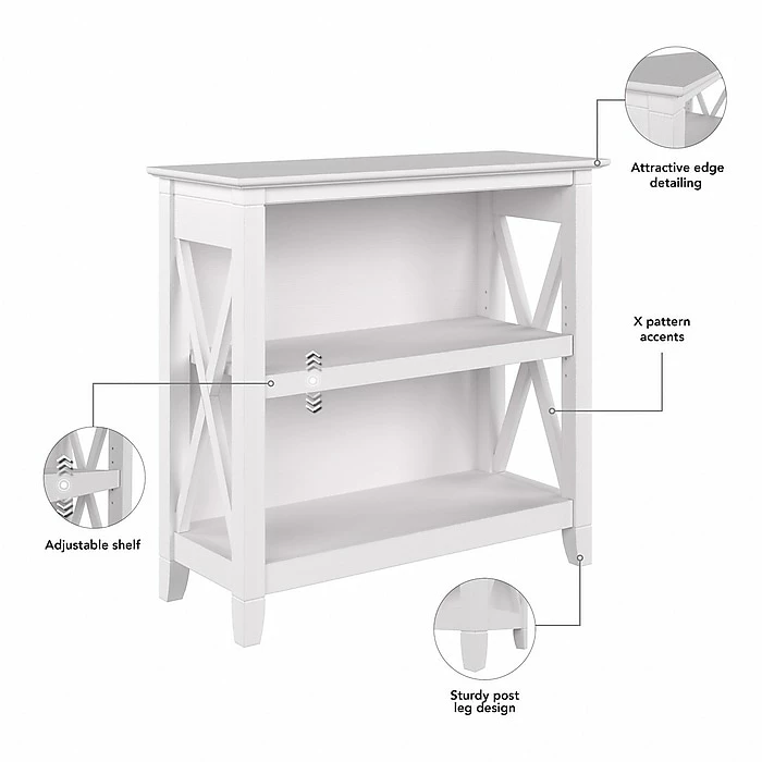 Bush Furniture Key West 2-Shelf 30"H Small Bookcase, Pure White Oak (KWB124WT-03) - Image 3