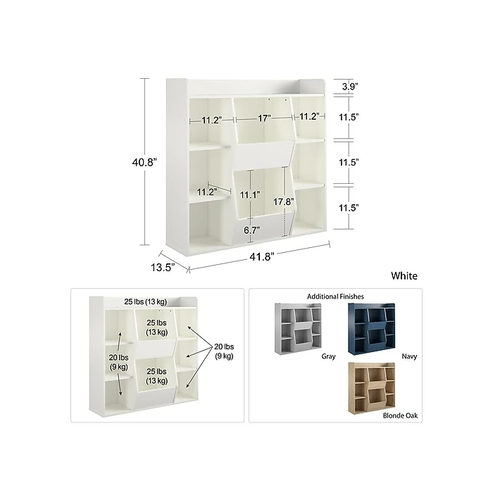 Ameriwood Tyler 9-Shelf 41"H Toy Storage Bookcase, White (4865013COM) - Image 6