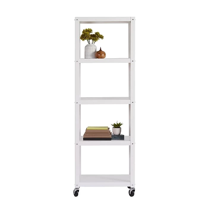 Space Solutions Ready-to-assemble 72-inch High Mobile 5-Shelf Bookcase, White - Image 4