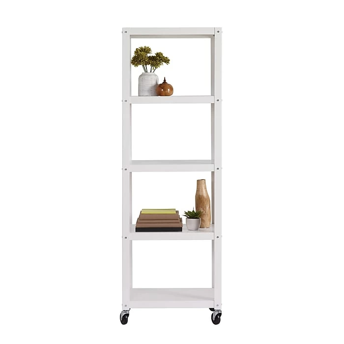 Space Solutions Ready-to-assemble 72-inch High Mobile 5-Shelf Bookcase, White - Image 6
