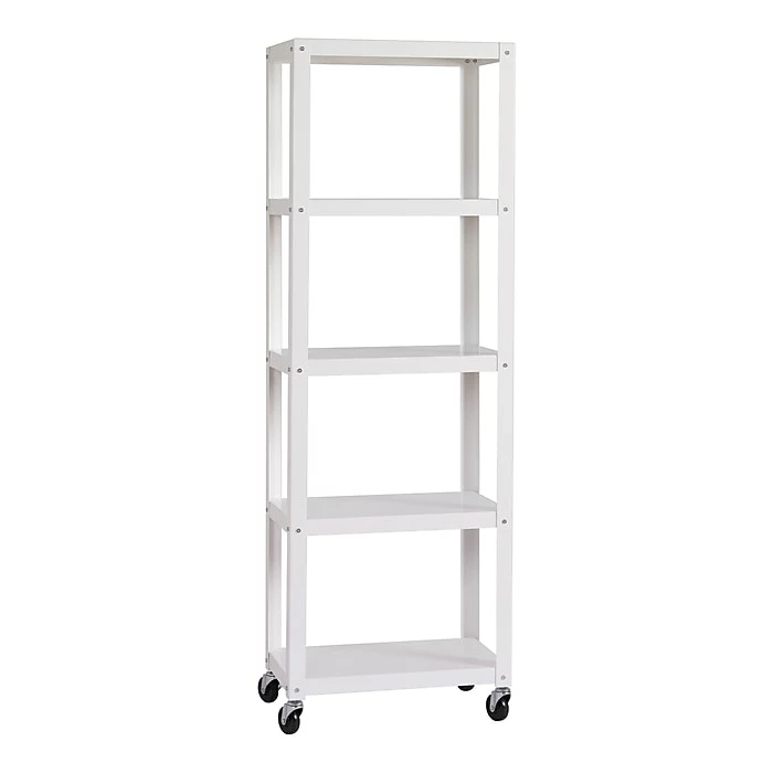 Space Solutions Ready-to-assemble 72-inch High Mobile 5-Shelf Bookcase, White - Image 7
