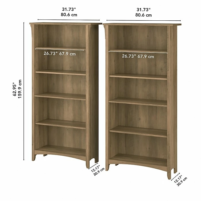 Bush Furniture Salinas 5-Shelf 63"H Tall Bookcase, Reclaimed Pine, 2/Set (SAL036RCP) - Image 4
