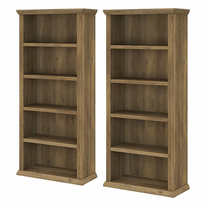 Bush Furniture Yorktown 5-Shelf 67"H Bookcase Set, Reclaimed Pine (YRK012RCP)