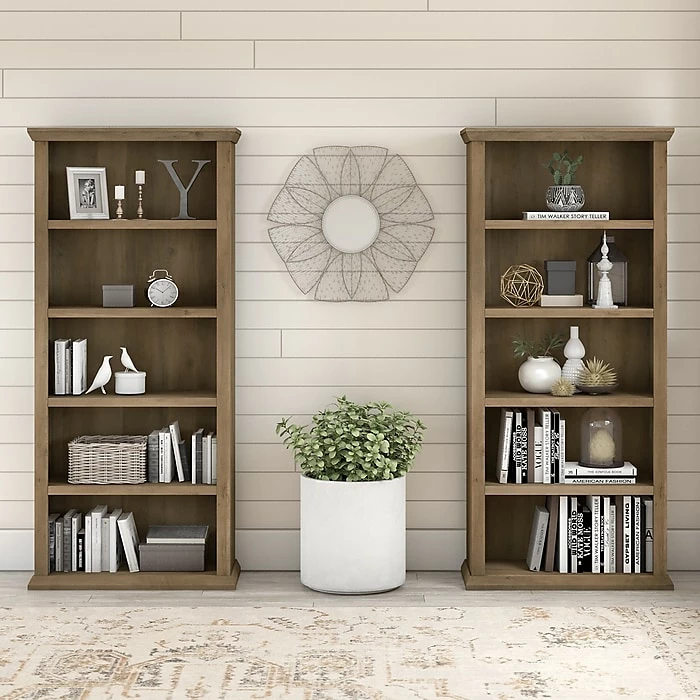 Bush Furniture Yorktown 5-Shelf 67"H Bookcase Set, Reclaimed Pine (YRK012RCP) - Image 2