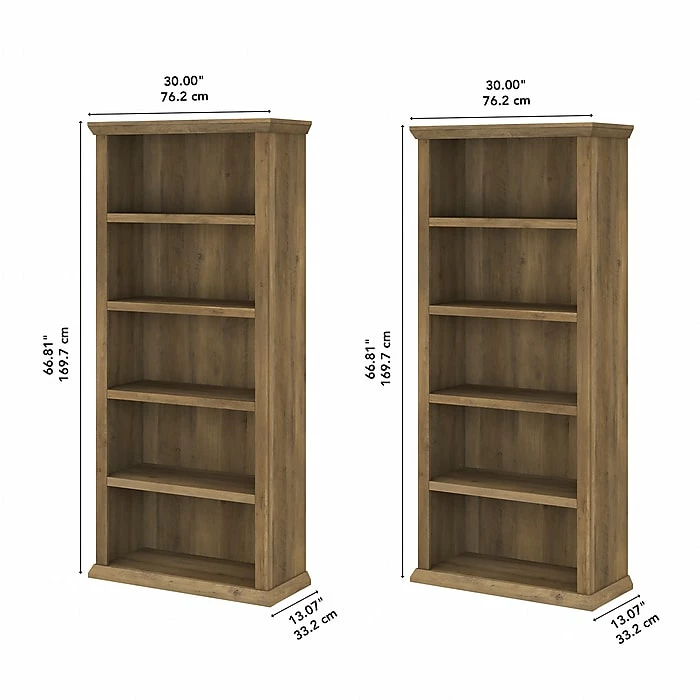 Bush Furniture Yorktown 5-Shelf 67"H Bookcase Set, Reclaimed Pine (YRK012RCP) - Image 4
