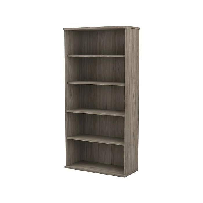 Bush Business Furniture Hybrid 5-Shelf 73"H Tall Bookcase, Modern Hickory (HYB136MH-Z)