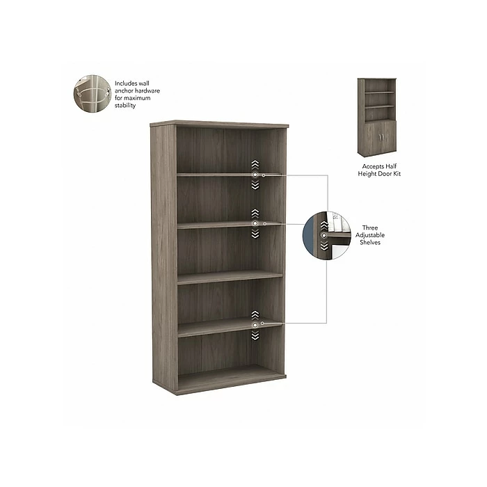 Bush Business Furniture Hybrid 5-Shelf 73"H Tall Bookcase, Modern Hickory (HYB136MH-Z) - Image 3