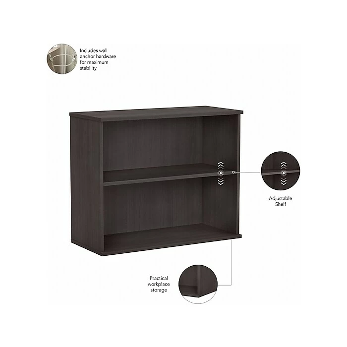 Bush Business Furniture Hybrid 2-Shelf 29"H Small Bookcase, Storm Gray (HY3036SG-Z) - Image 3
