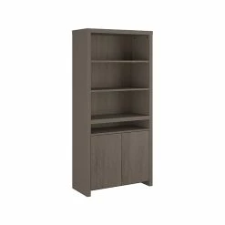 Bush Furniture Bristol 6-Shelf 66"H Bookcase With Doors, Restored Gray (BRB135RT-03)