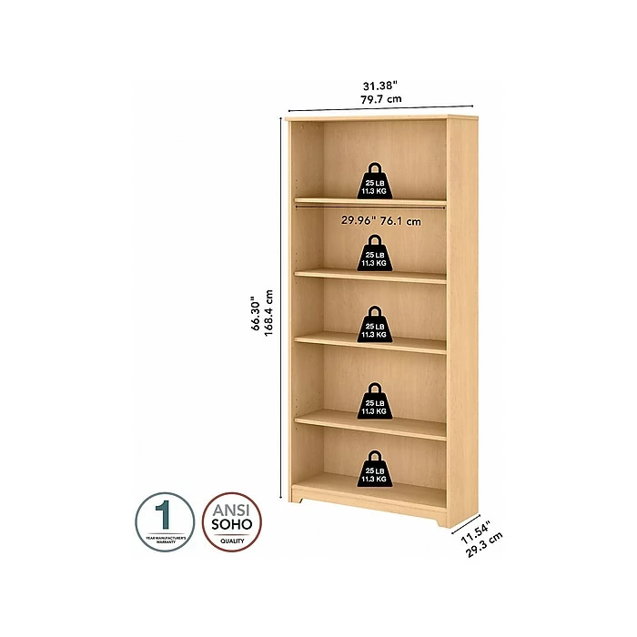 Bush Furniture Cabot 5 Shelf 66"H Bookcase, Natural Maple (WC31666) - Image 5