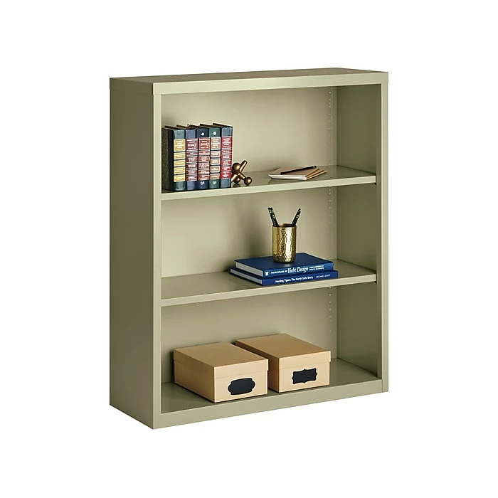 Hirsh HL8000 Series 3-Shelf 42"H Steel Bookcase, Putty (21989) - Image 4