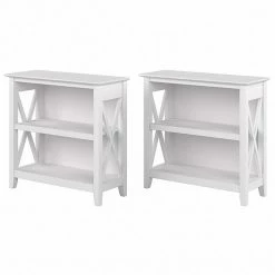 Bush Furniture Key West 2-Shelf 30"H Small Bookcase, Pure White Oak, 2/Set (KWS053WT)