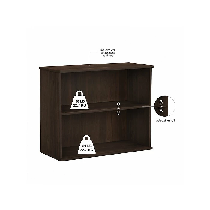 Bush Business Furniture Hybrid 2-Shelf 29"H Small Bookcase, Black Walnut (HY3036BW-Z) - Image 3