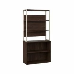 Bush Business Furniture Hybrid 4-Shelf 71"H Tall Etagere Bookcase, Black Walnut (HYB023BW)