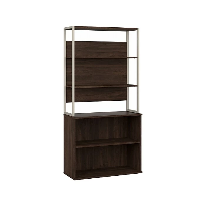 Bush Business Furniture Hybrid 4-Shelf 71"H Tall Etagere Bookcase, Black Walnut (HYB023BW)