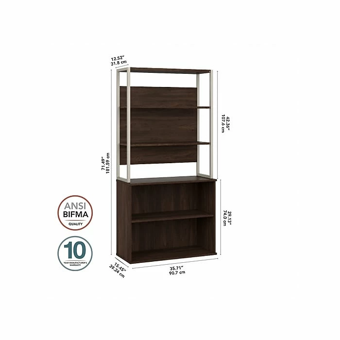 Bush Business Furniture Hybrid 4-Shelf 71"H Tall Etagere Bookcase, Black Walnut (HYB023BW) - Image 5